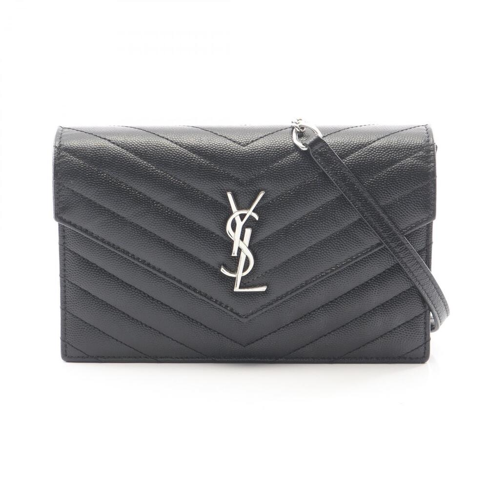 Saint Laurent Paris Monogram Envelope Shoulder Bag Leather Black
